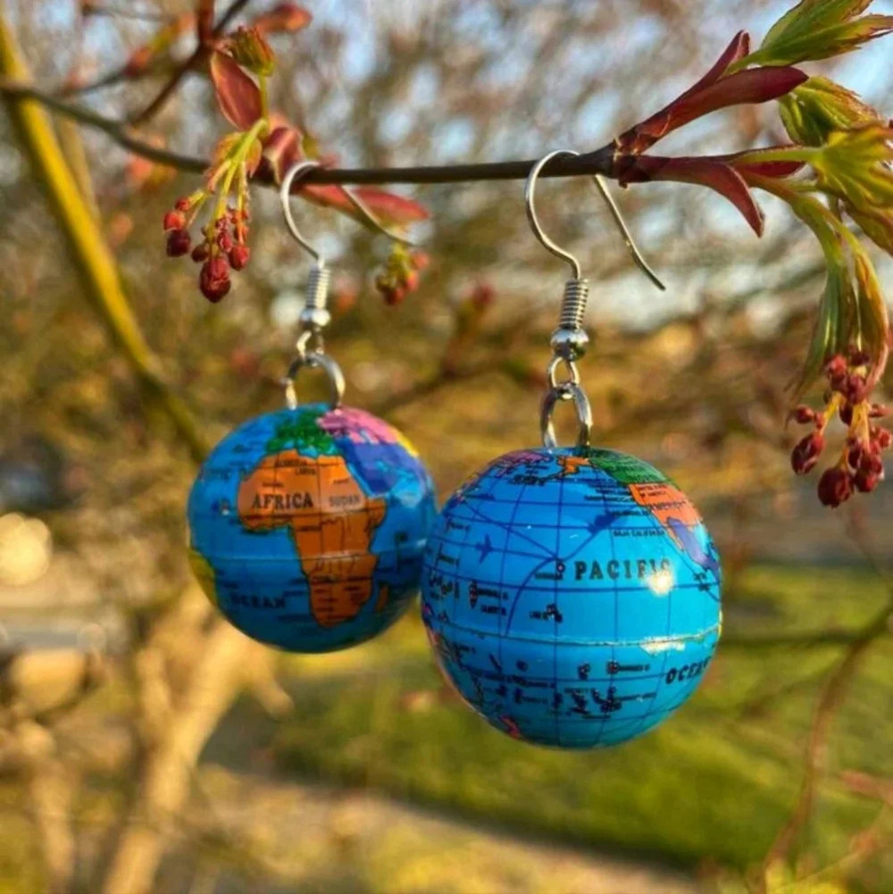 World globe blue continent teacher earrings jewelry women's decor bag fun silver